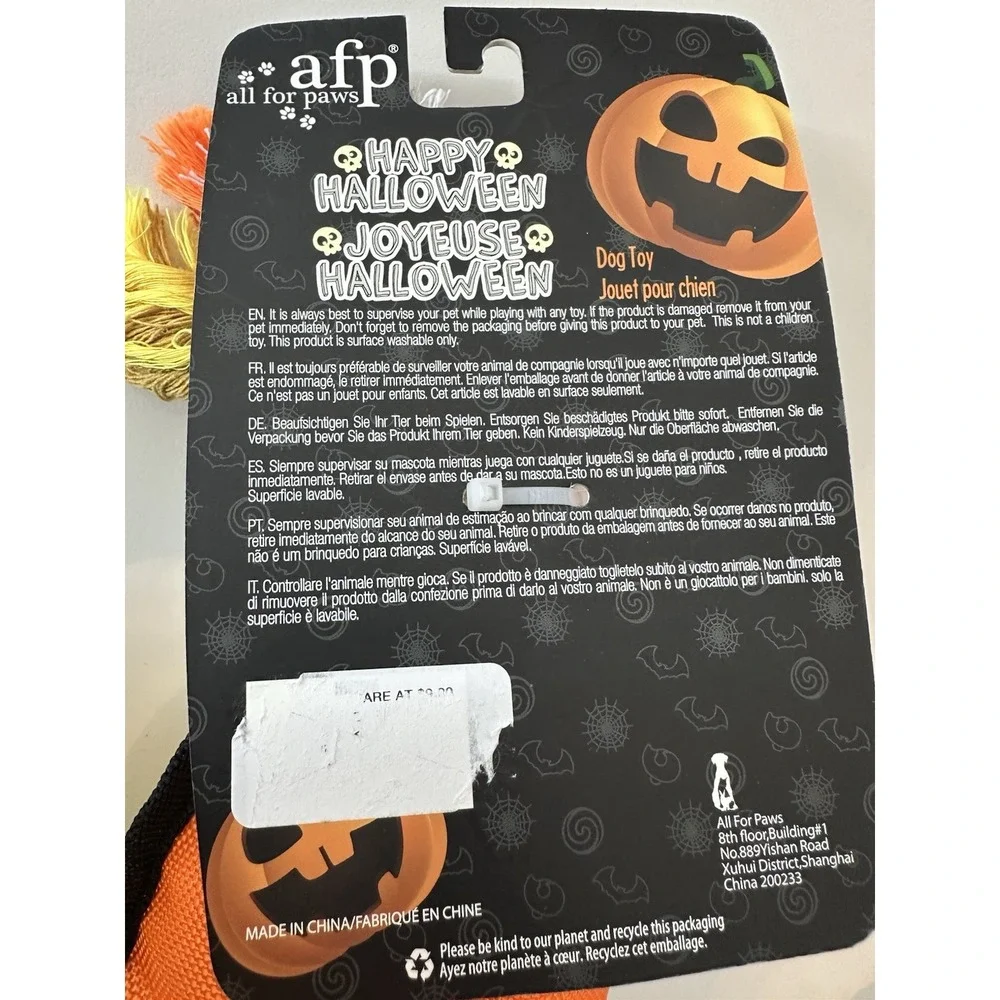New afp All For Paws Halloween Dog Toy Candy‎ Corn with Rope Squeaker Push